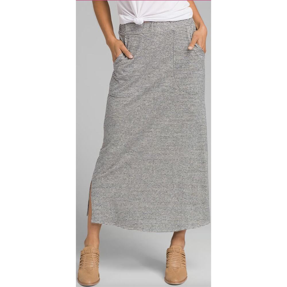 prAna Tulum Maxi Striped Skirt with Front Pockets and Elastic Waist Size M